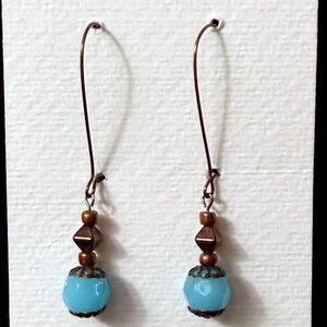 Blue Stone Bead Copper Drop Earrings Kidney Wire J3001 Stephanie Aune Artisan